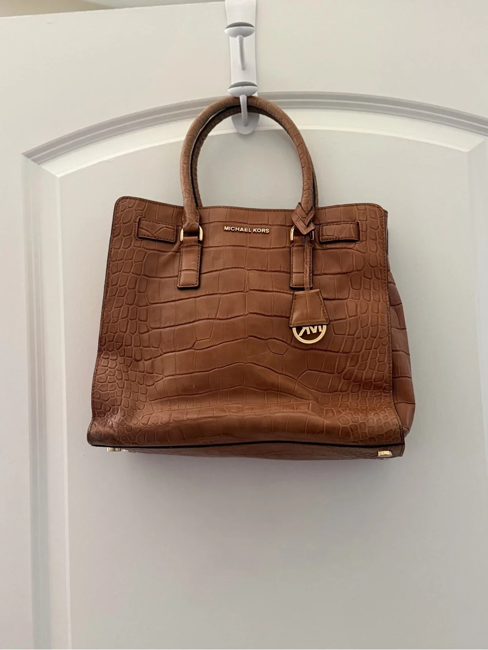 Authentic Michael Kors Blake Cognac Croc-Embossed Leather Satchel